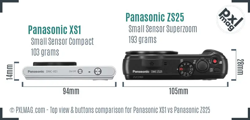 Panasonic XS1 vs Panasonic ZS25 top view buttons comparison