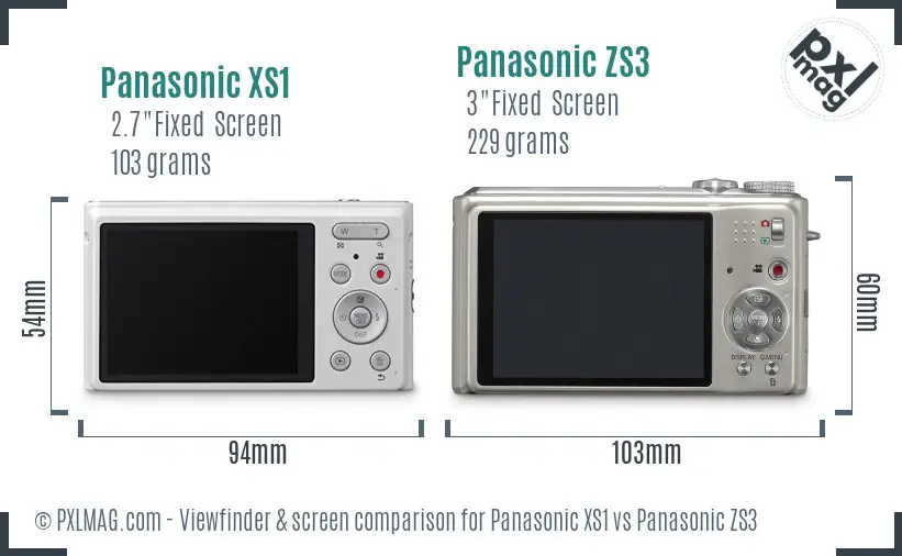 Panasonic XS1 vs Panasonic ZS3 Screen and Viewfinder comparison