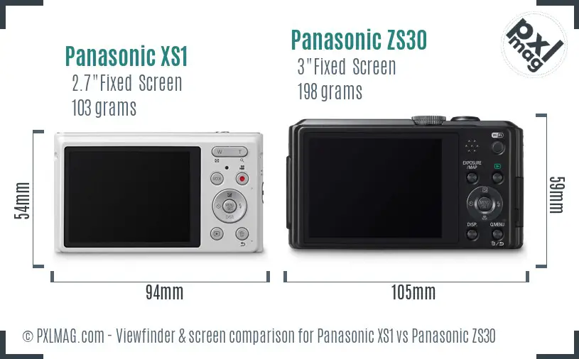 Panasonic XS1 vs Panasonic ZS30 Screen and Viewfinder comparison