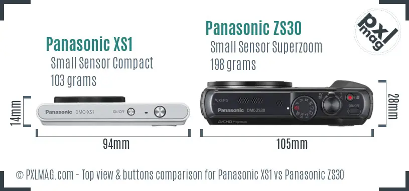 Panasonic XS1 vs Panasonic ZS30 top view buttons comparison
