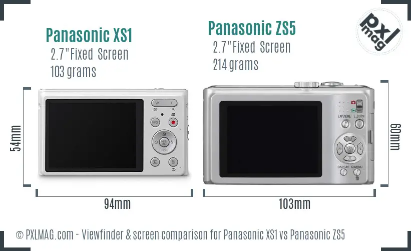 Panasonic XS1 vs Panasonic ZS5 Screen and Viewfinder comparison