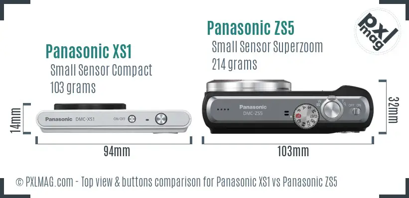 Panasonic XS1 vs Panasonic ZS5 top view buttons comparison