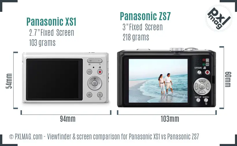 Panasonic XS1 vs Panasonic ZS7 Screen and Viewfinder comparison