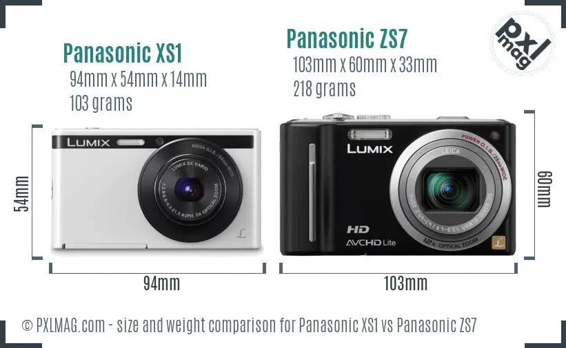Panasonic XS1 vs Panasonic ZS7 size comparison