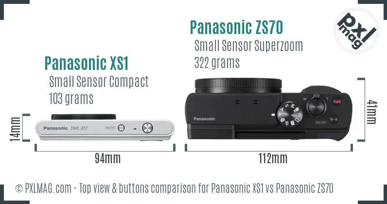 Panasonic XS1 vs Panasonic ZS70 top view buttons comparison