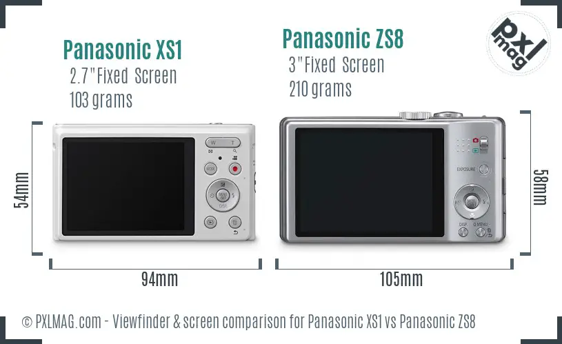 Panasonic XS1 vs Panasonic ZS8 Screen and Viewfinder comparison