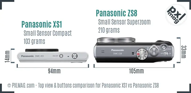 Panasonic XS1 vs Panasonic ZS8 top view buttons comparison