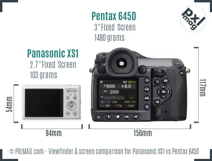 Panasonic XS1 vs Pentax 645D Screen and Viewfinder comparison