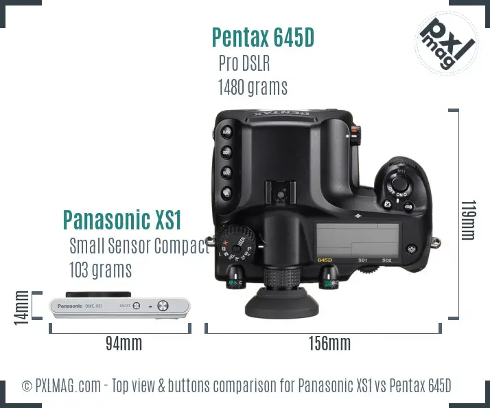 Panasonic XS1 vs Pentax 645D top view buttons comparison