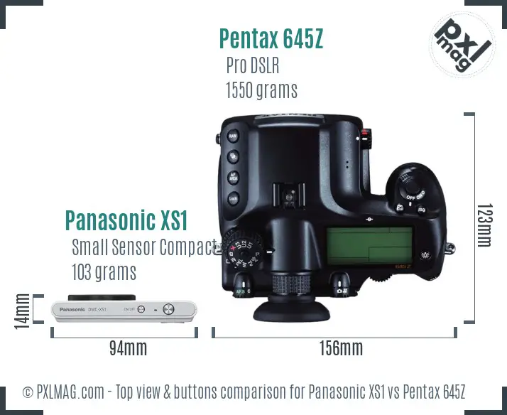 Panasonic XS1 vs Pentax 645Z top view buttons comparison