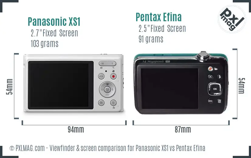 Panasonic XS1 vs Pentax Efina Screen and Viewfinder comparison