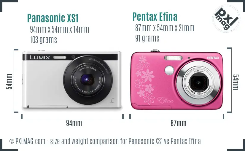 Panasonic XS1 vs Pentax Efina size comparison