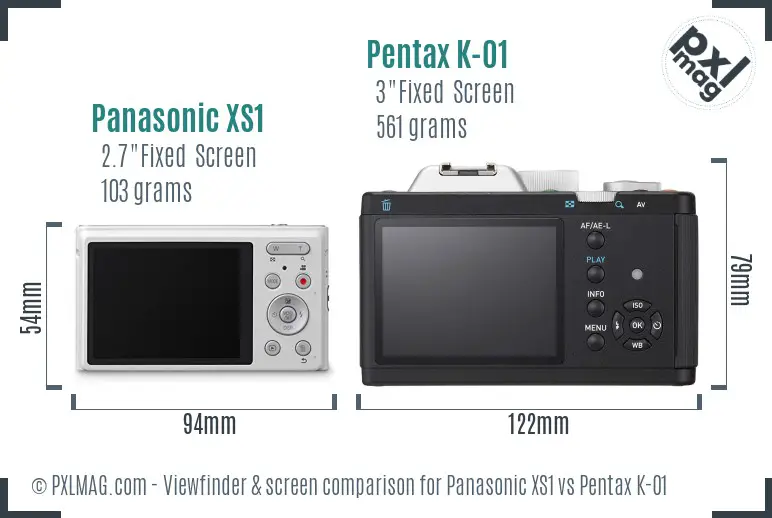 Panasonic XS1 vs Pentax K-01 Screen and Viewfinder comparison