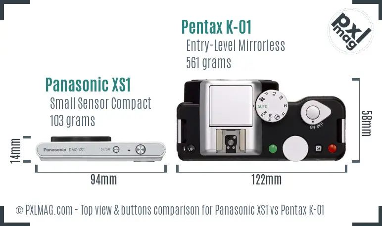 Panasonic XS1 vs Pentax K-01 top view buttons comparison