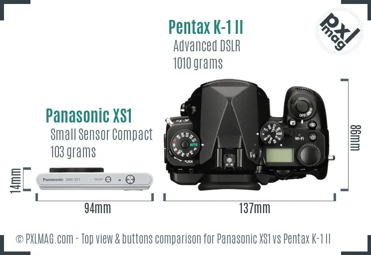 Panasonic XS1 vs Pentax K-1 II top view buttons comparison