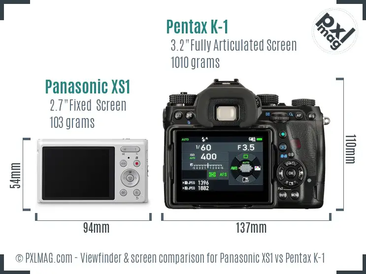 Panasonic XS1 vs Pentax K-1 Screen and Viewfinder comparison