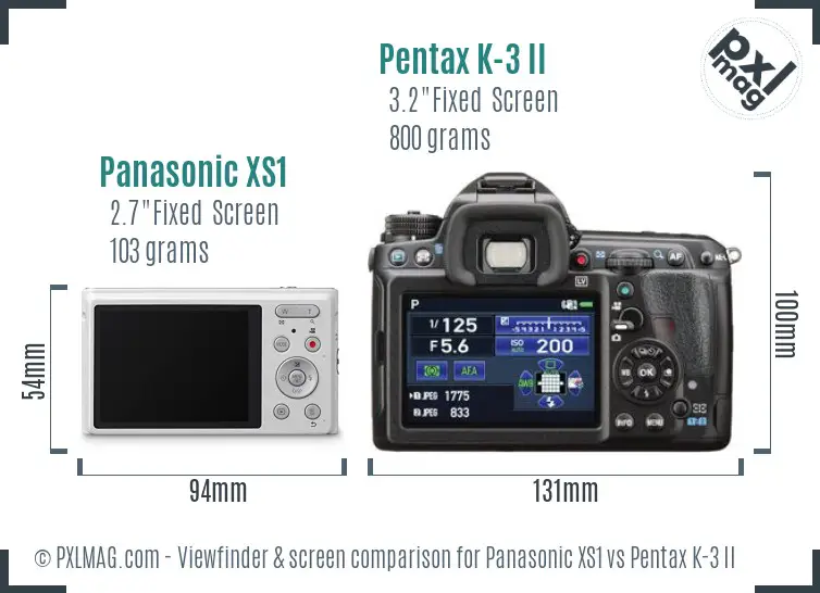 Panasonic XS1 vs Pentax K-3 II Screen and Viewfinder comparison