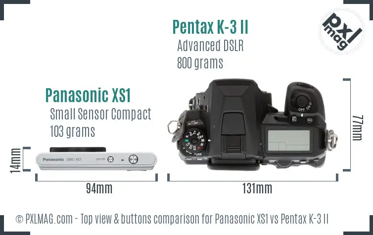 Panasonic XS1 vs Pentax K-3 II top view buttons comparison
