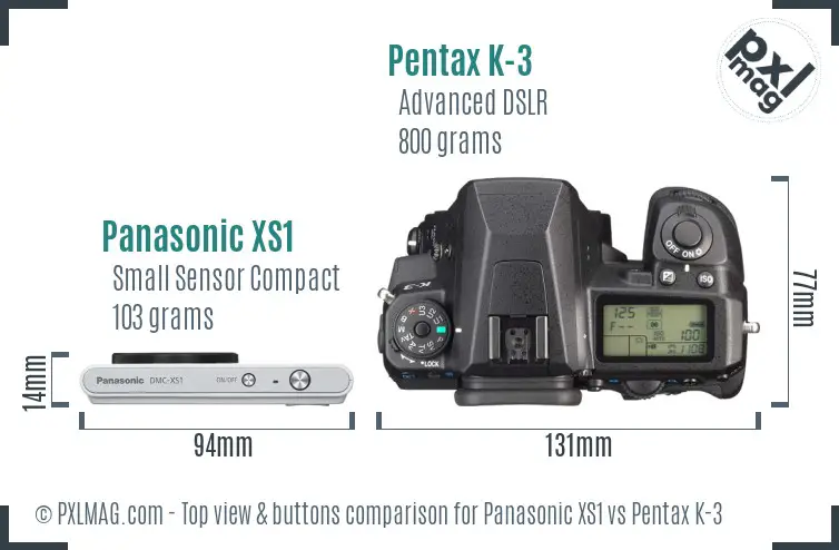 Panasonic XS1 vs Pentax K-3 top view buttons comparison