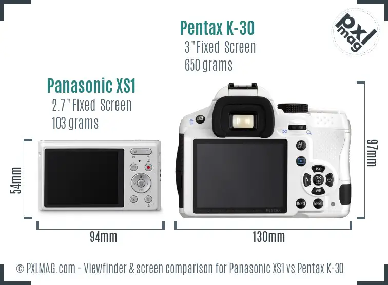 Panasonic XS1 vs Pentax K-30 Screen and Viewfinder comparison