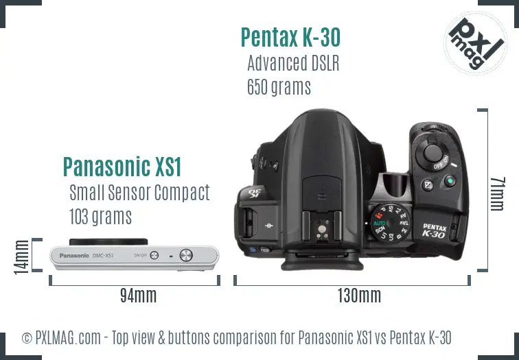 Panasonic XS1 vs Pentax K-30 top view buttons comparison