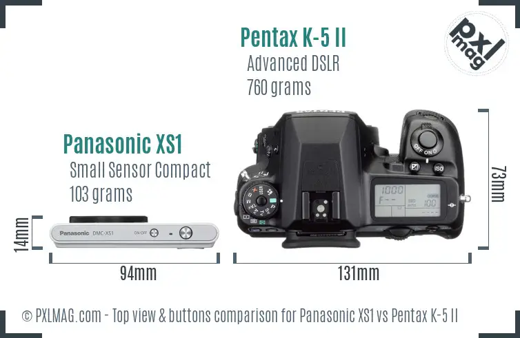 Panasonic XS1 vs Pentax K-5 II top view buttons comparison