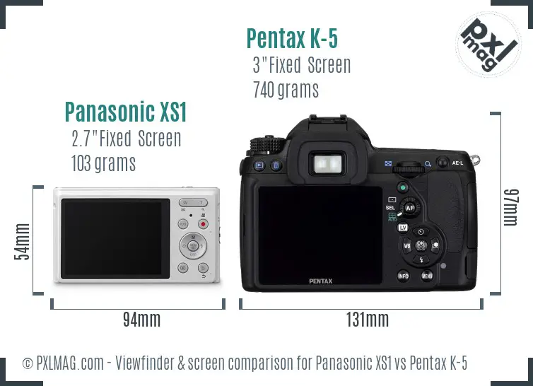 Panasonic XS1 vs Pentax K-5 Screen and Viewfinder comparison