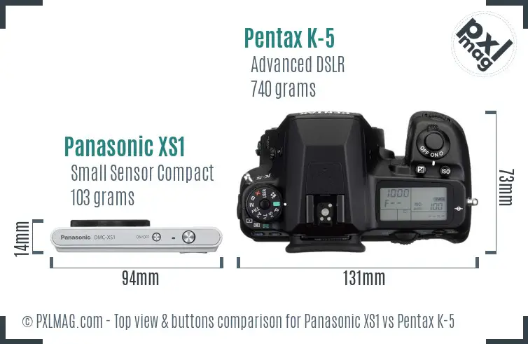 Panasonic XS1 vs Pentax K-5 top view buttons comparison
