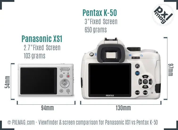 Panasonic XS1 vs Pentax K-50 Screen and Viewfinder comparison