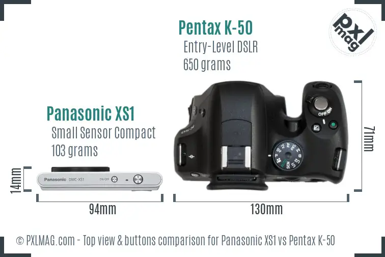 Panasonic XS1 vs Pentax K-50 top view buttons comparison