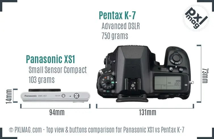 Panasonic XS1 vs Pentax K-7 top view buttons comparison