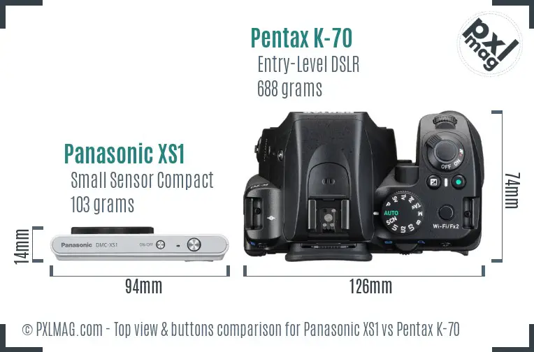 Panasonic XS1 vs Pentax K-70 top view buttons comparison