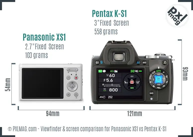 Panasonic XS1 vs Pentax K-S1 Screen and Viewfinder comparison
