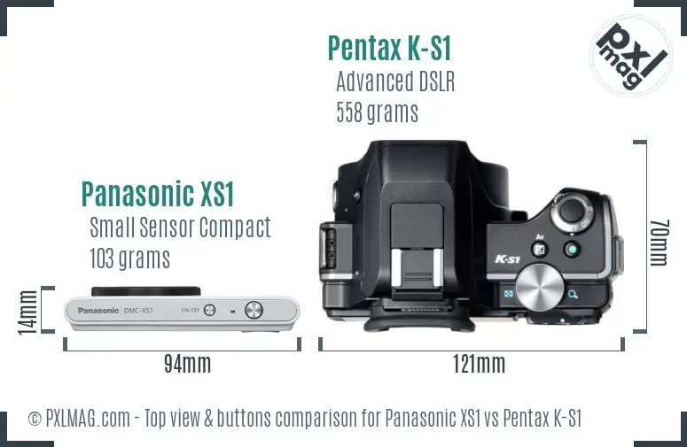 Panasonic XS1 vs Pentax K-S1 top view buttons comparison