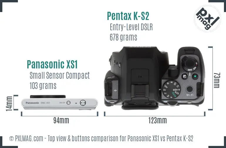 Panasonic XS1 vs Pentax K-S2 top view buttons comparison