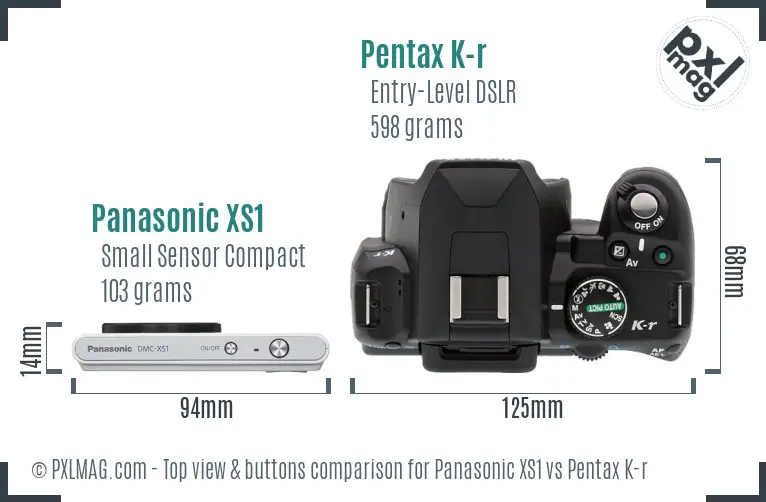 Panasonic XS1 vs Pentax K-r top view buttons comparison