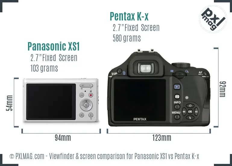 Panasonic XS1 vs Pentax K-x Screen and Viewfinder comparison