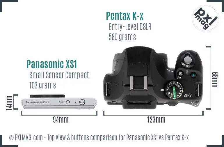 Panasonic XS1 vs Pentax K-x top view buttons comparison