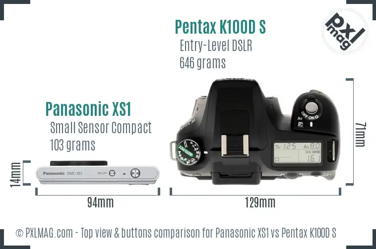 Panasonic XS1 vs Pentax K100D S top view buttons comparison