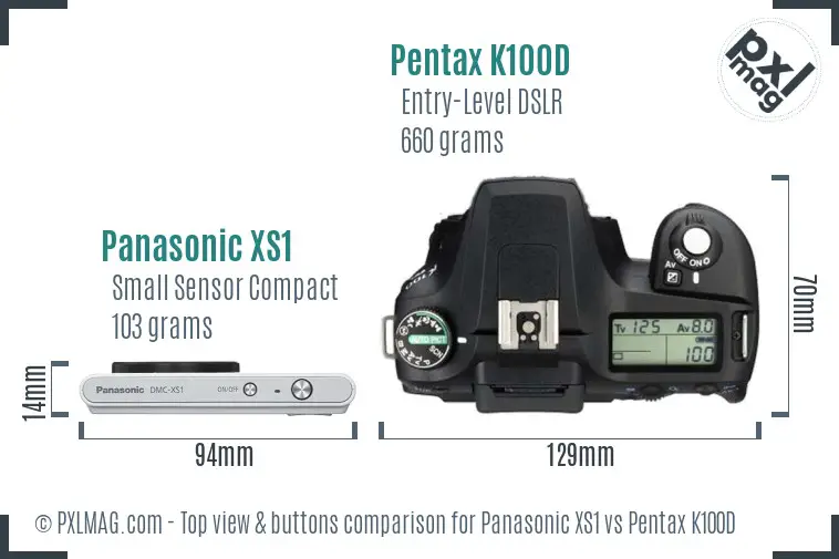 Panasonic XS1 vs Pentax K100D top view buttons comparison
