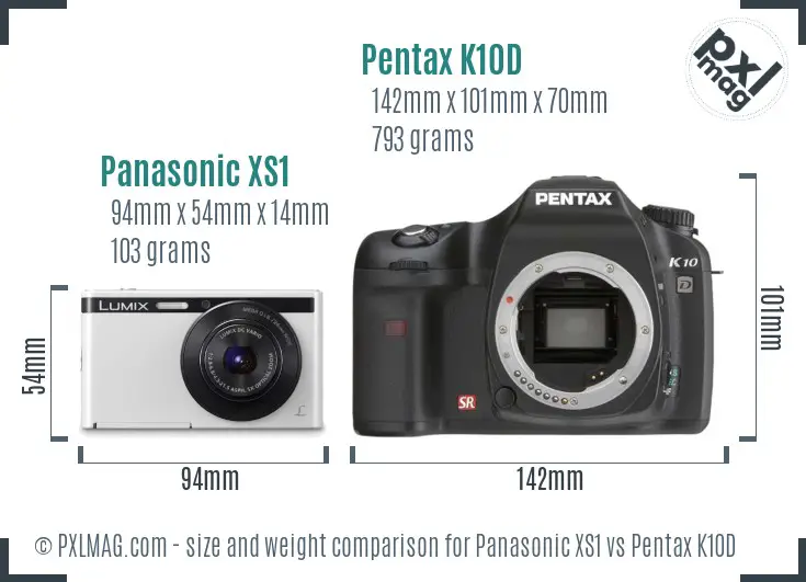 Panasonic XS1 vs Pentax K10D size comparison