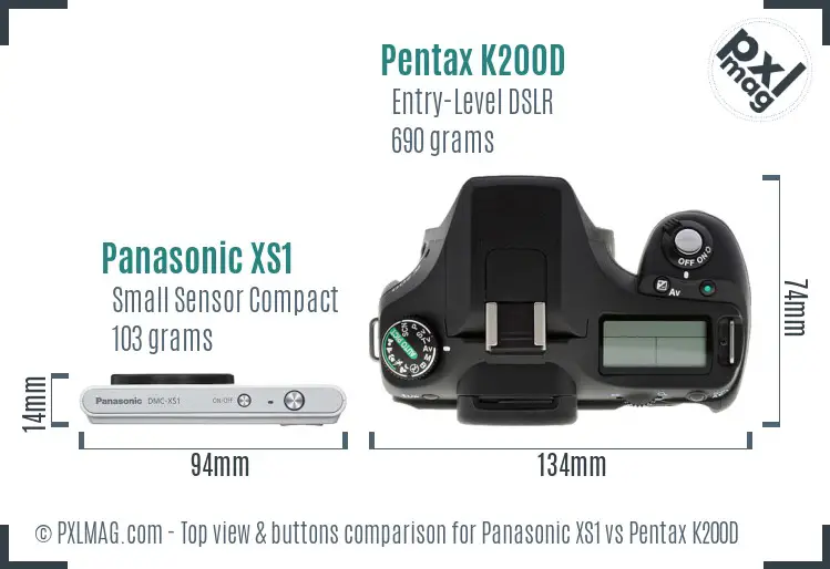 Panasonic XS1 vs Pentax K200D top view buttons comparison