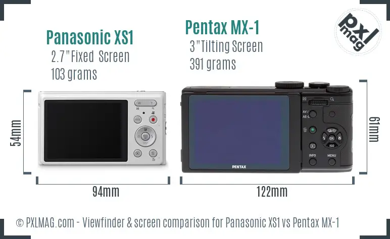Panasonic XS1 vs Pentax MX-1 Screen and Viewfinder comparison
