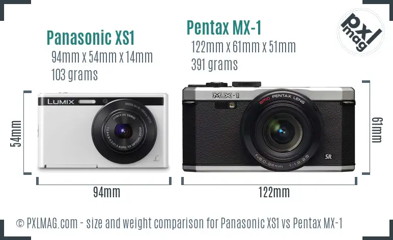 Panasonic XS1 vs Pentax MX-1 size comparison