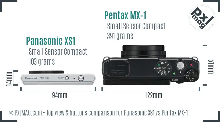 Panasonic XS1 vs Pentax MX-1 top view buttons comparison