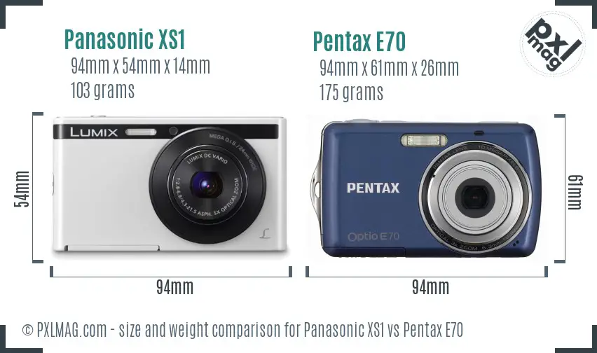 Panasonic XS1 vs Pentax E70 size comparison