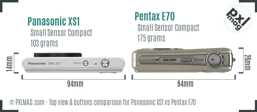 Panasonic XS1 vs Pentax E70 top view buttons comparison