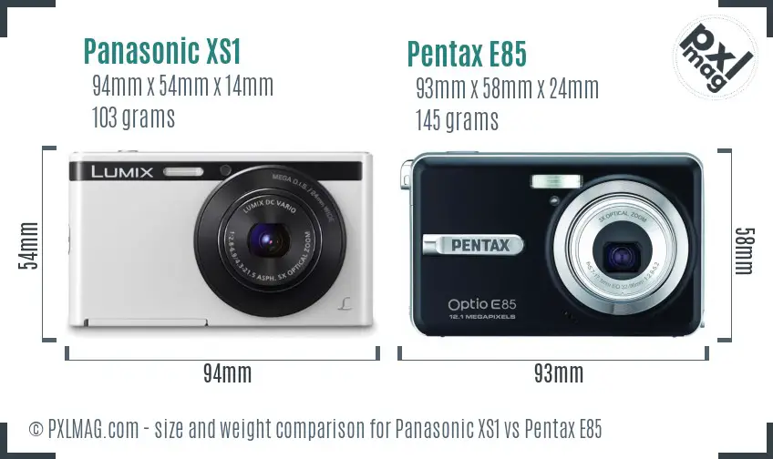 Panasonic XS1 vs Pentax E85 size comparison