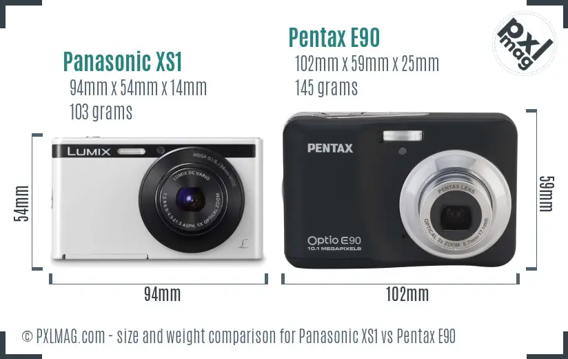Panasonic XS1 vs Pentax E90 size comparison