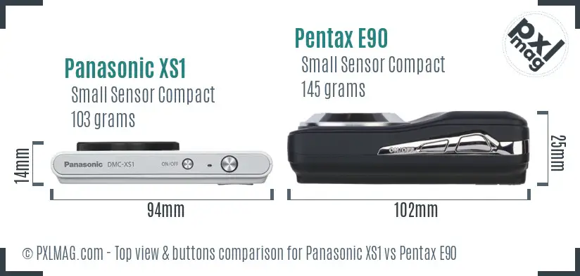 Panasonic XS1 vs Pentax E90 top view buttons comparison